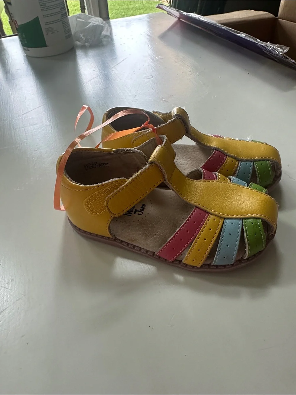 Matilda Jane Yellow Multi-Strip Toddler T-Strap Sandals